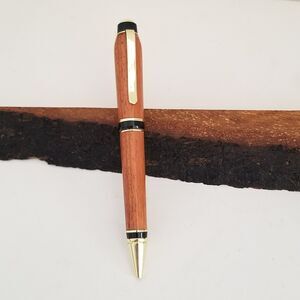Jatoba Wood Cigar Style Pen Gold & Black Trim Twist Action Handcrafted